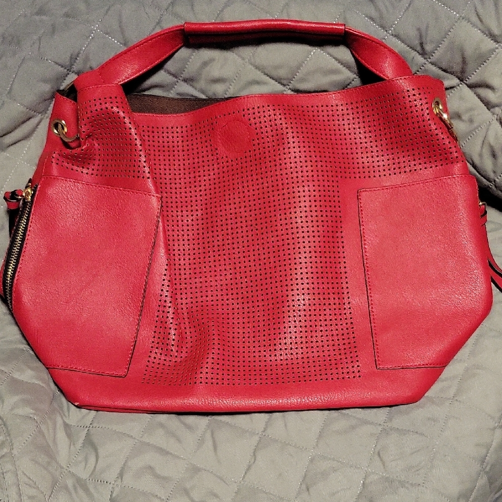 Elegant Red Perforated Tote Bag